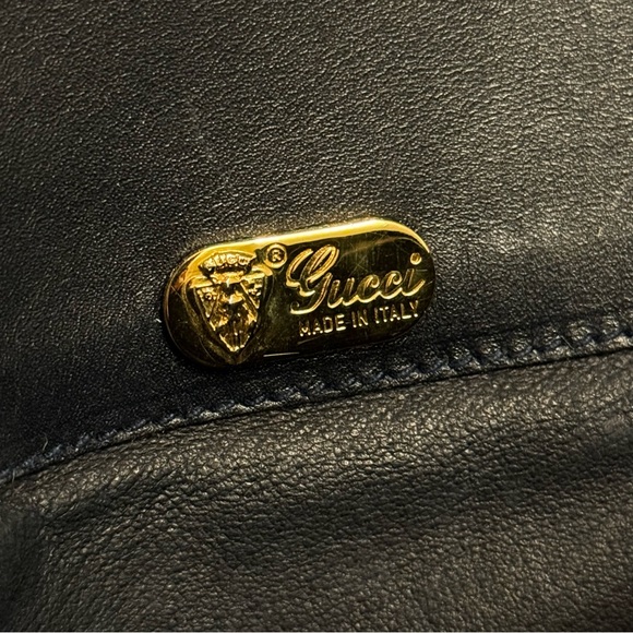 Vintage Gucci Horsebit 1955 Shoulder Bag in Navy Blue Coated Canvas & Leather - Picture 13 of 16